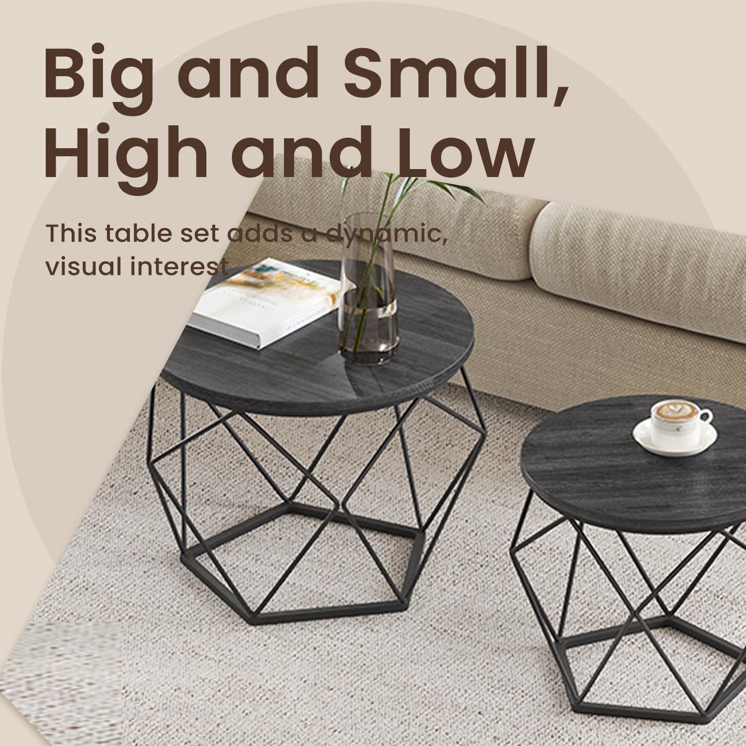 Round Coffee Tables Set – Steel – Modern – Removable Tabletop