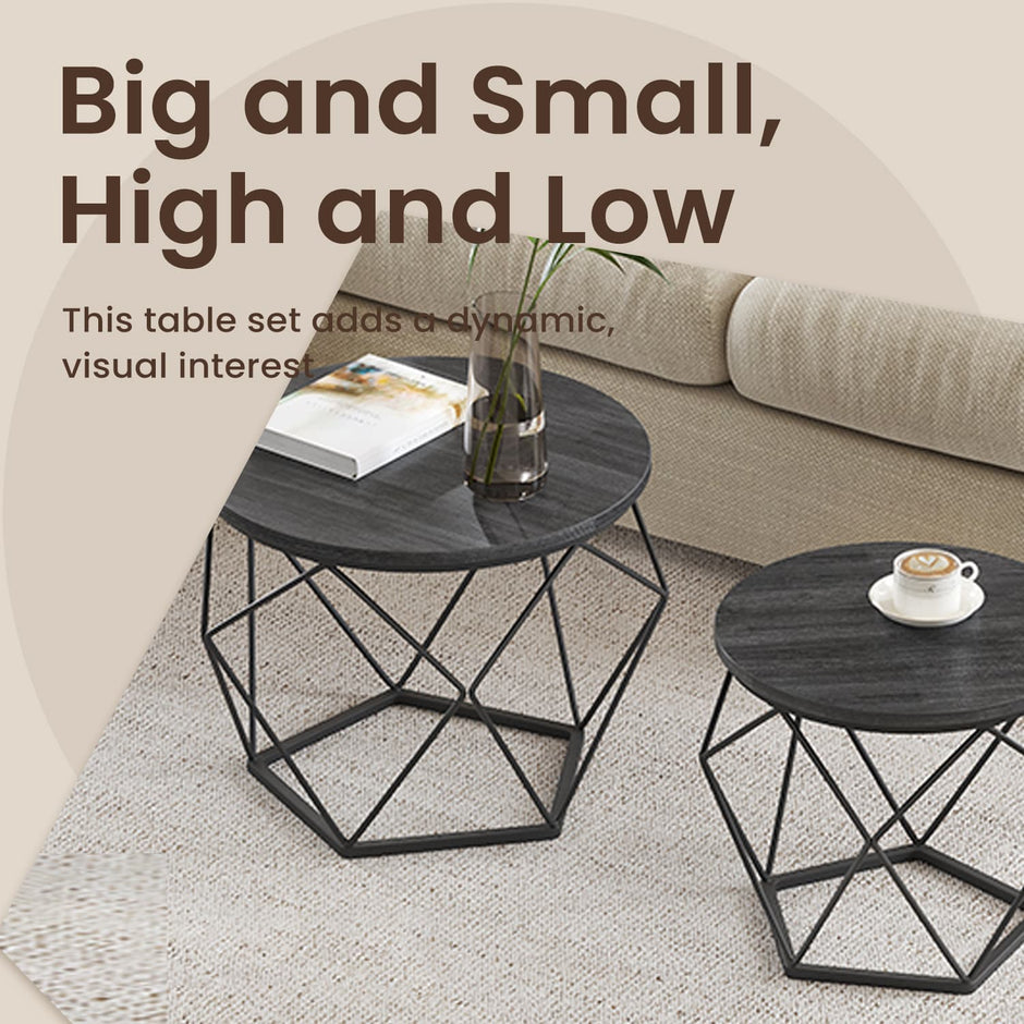 Round Coffee Tables Set – Steel – Modern – Removable Tabletop