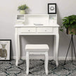 Dressing Stool – Rubberwood – White – Padded Bench with Floral Pattern