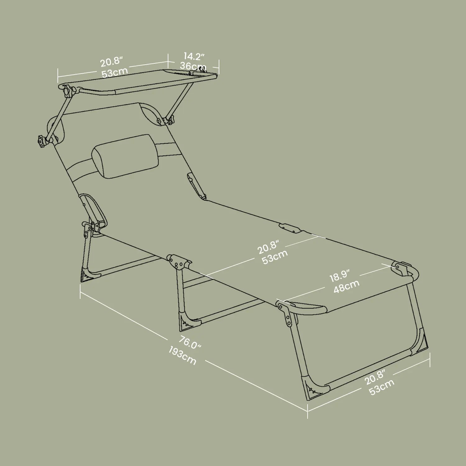 Folding Sun Lounger – Fabric – Dark Gray – Adjustable Backrest with Sunshade