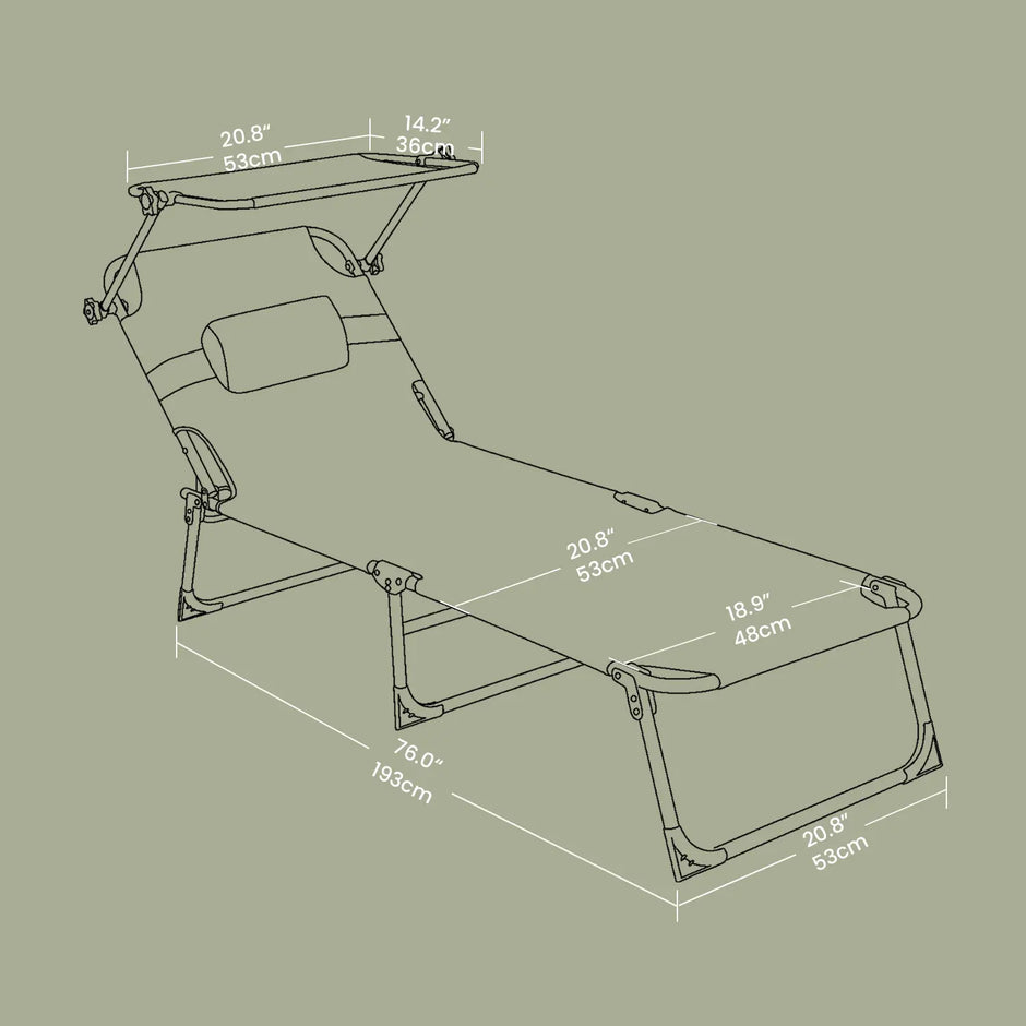 Folding Sun Lounger – Fabric – Dark Gray – Adjustable Backrest with Sunshade