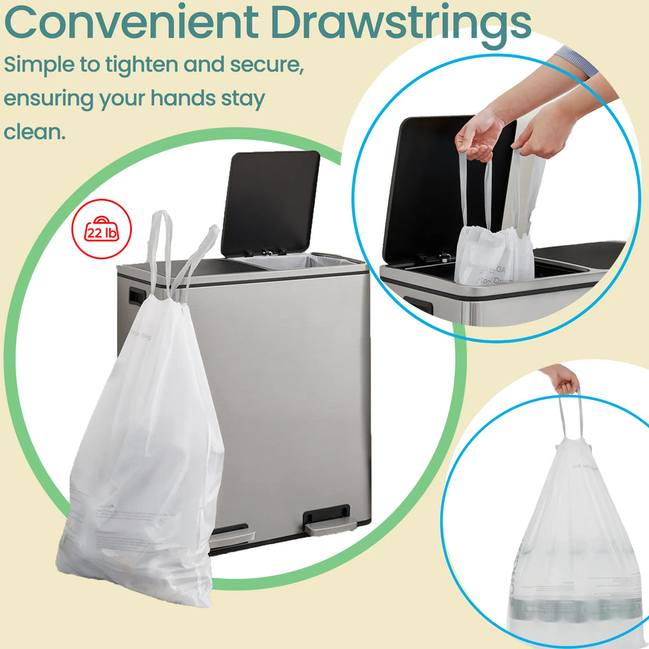 Heavy-Duty Drawstring Trash Bags – Plastic – White – 180-Piece for 8-Gallon Kitchen Waste