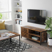 TV Cabinet – Wood and Metal – Rustic Brown and Black – Louvred Door with 2 Shelves