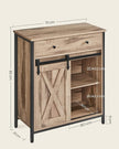 Freestanding Storage Cabinet – Wood – Rustic Brown and Black – Sliding Barn Door and Drawer