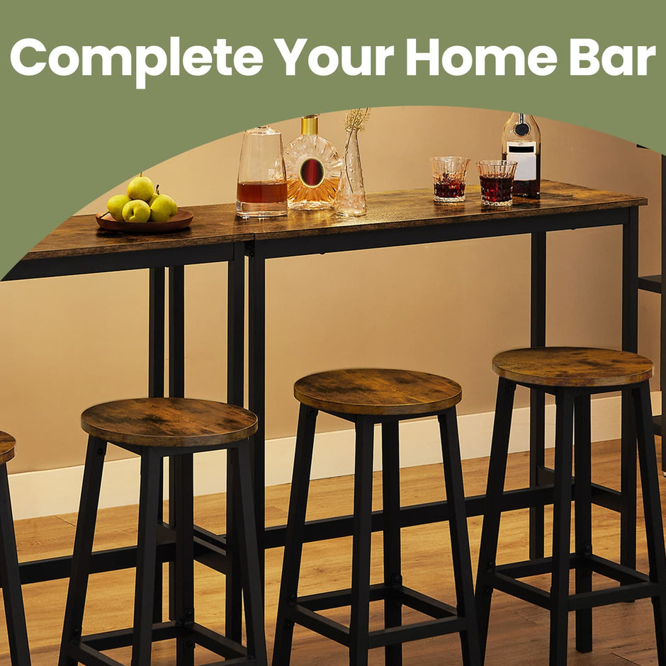 Bar Table Set – Steel – Rustic Brown and Black – Includes 2 Bar Stools