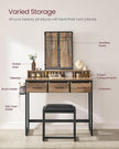 Dressing Table – Wood – Industrial Style – Tri-Fold Mirror, 3 Drawers, Hair Dryer Holder
