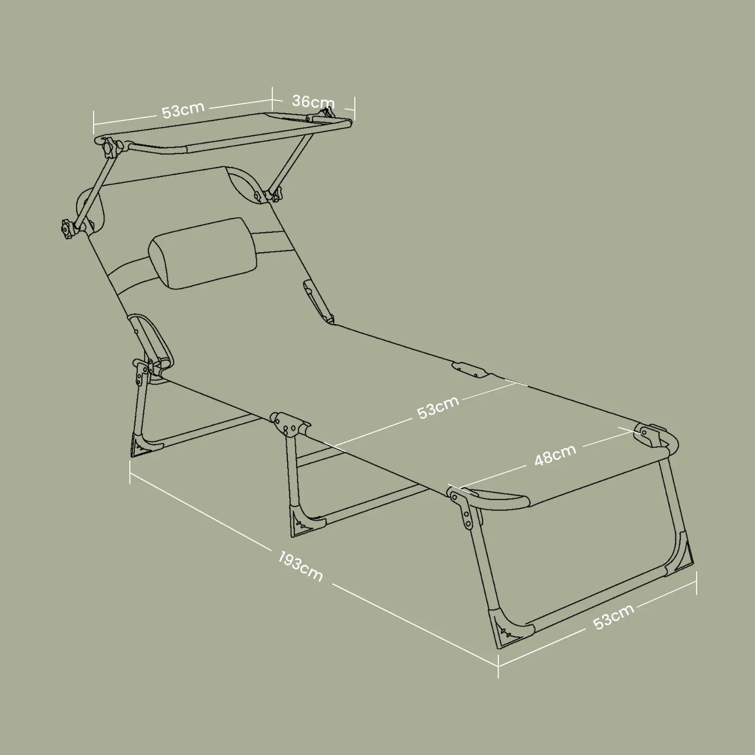 Folding Sun Lounger – Fabric – Dark Gray – Adjustable Backrest with Sunshade