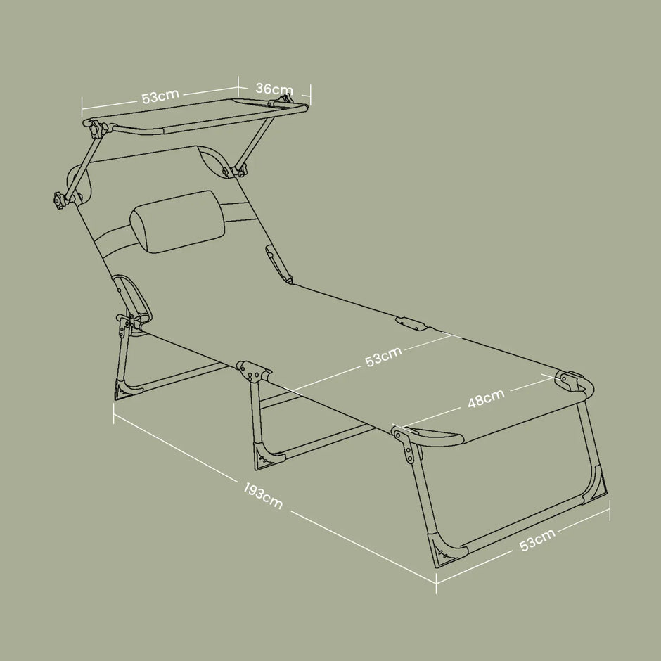 Folding Sun Lounger – Fabric – Dark Gray – Adjustable Backrest with Sunshade