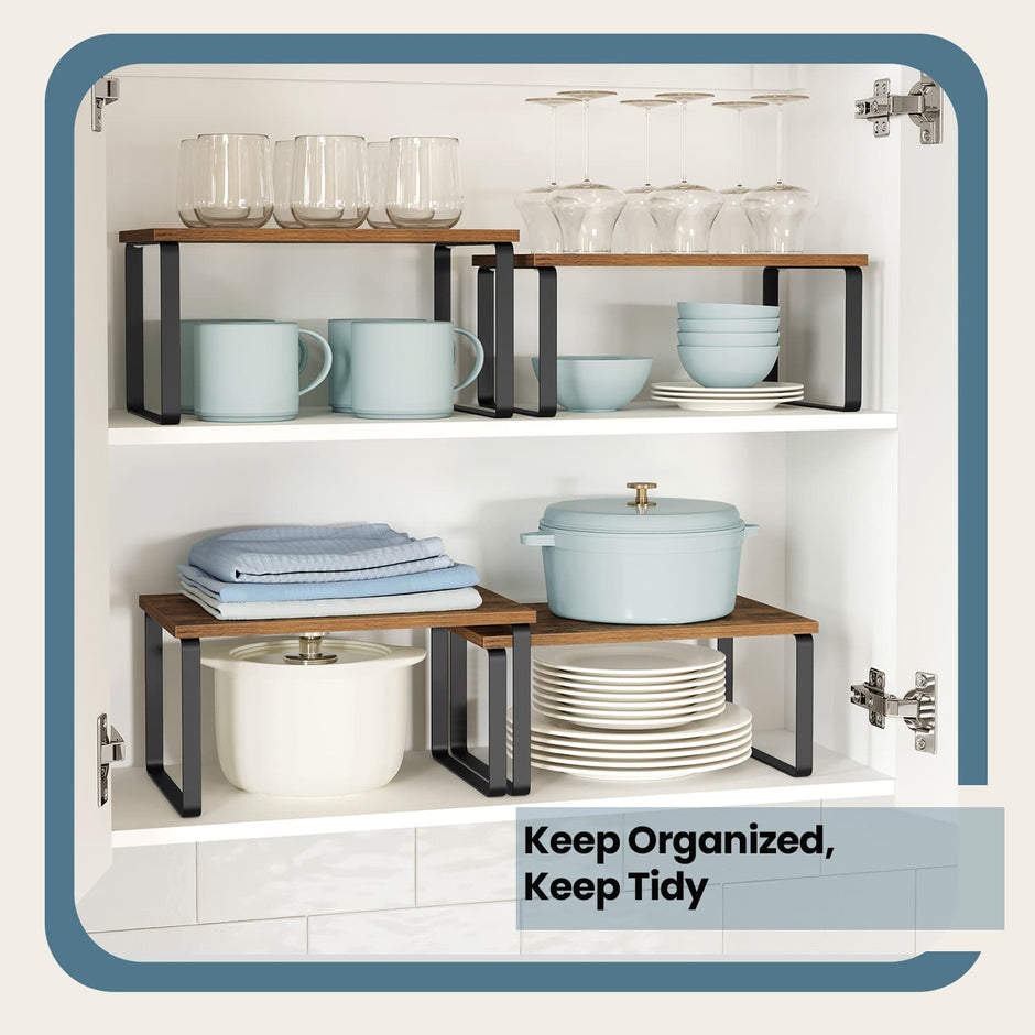 Spice Rack Set – Metal and Engineered Wood – Apricot Orange – Expandable and Stackable Kitchen Organiser