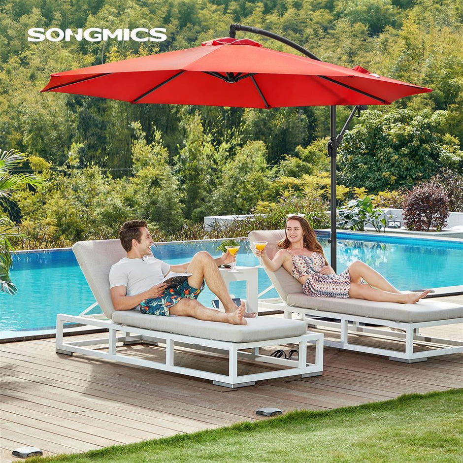 Hanging Patio Umbrella – Fabric – Grey – Crank Mechanism with UPF 50+ Sun Protection