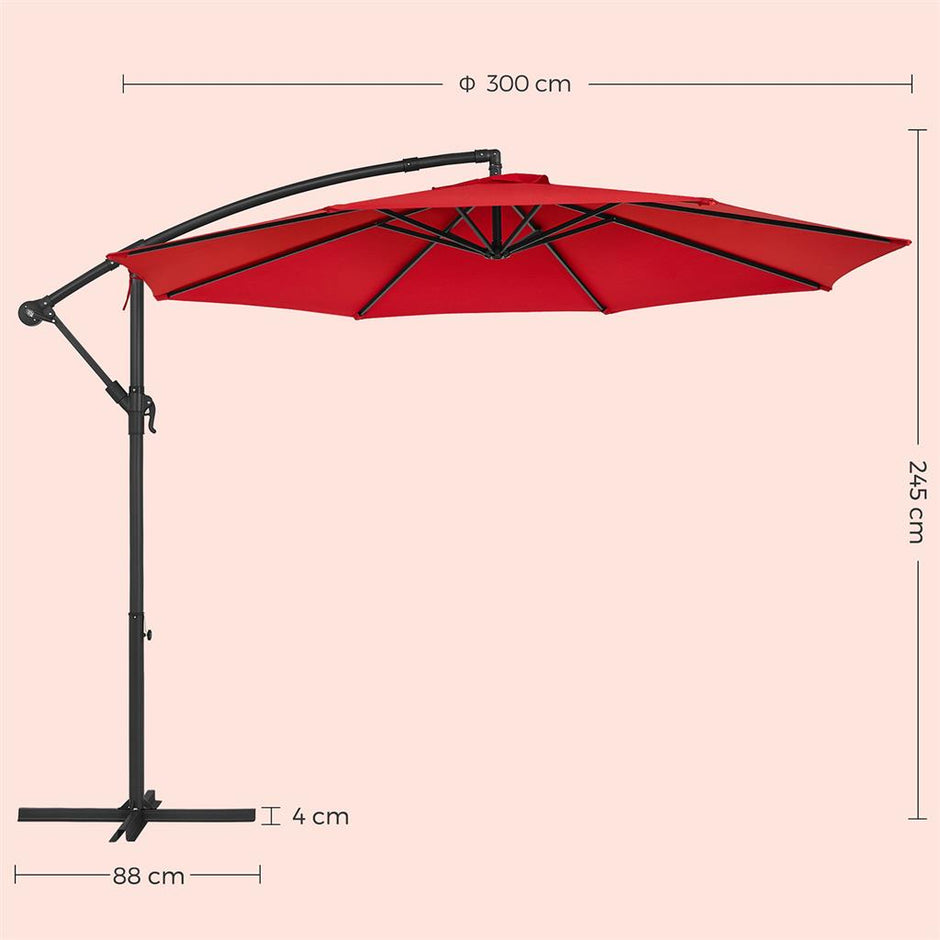 Hanging Patio Umbrella – Fabric – Grey – Crank Mechanism with UPF 50+ Sun Protection