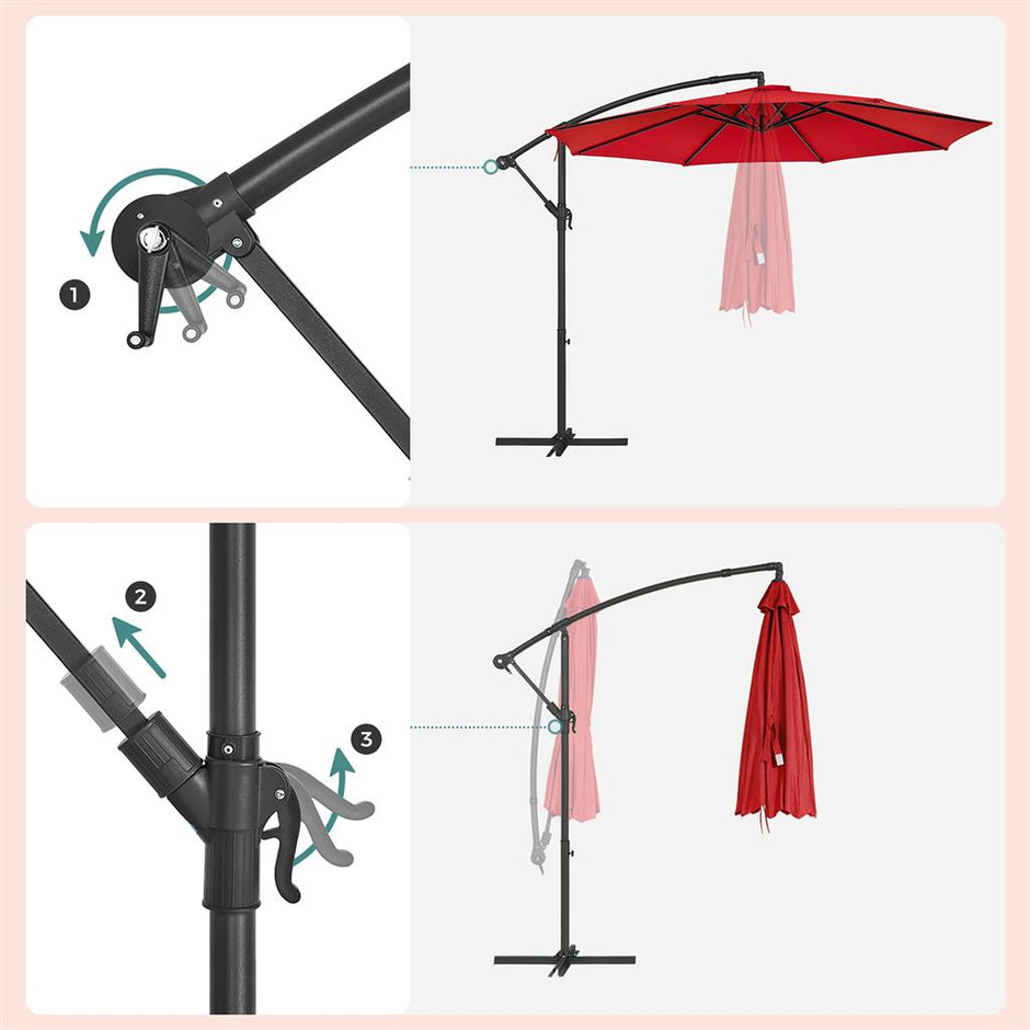 Hanging Patio Umbrella – Fabric – Grey – Crank Mechanism with UPF 50+ Sun Protection