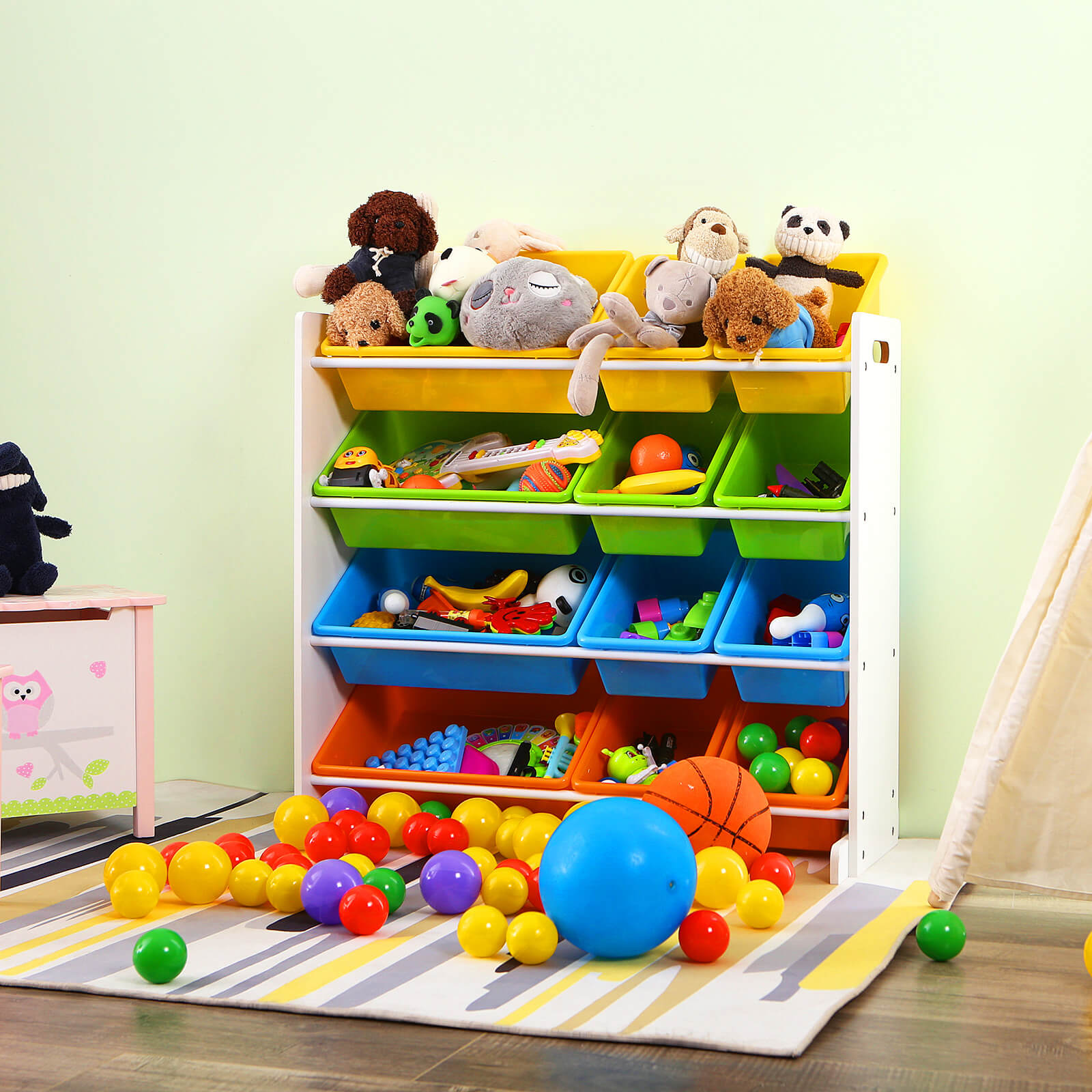 Toy Storage Unit – Density Board – White – Includes 4 Removable PP Containers