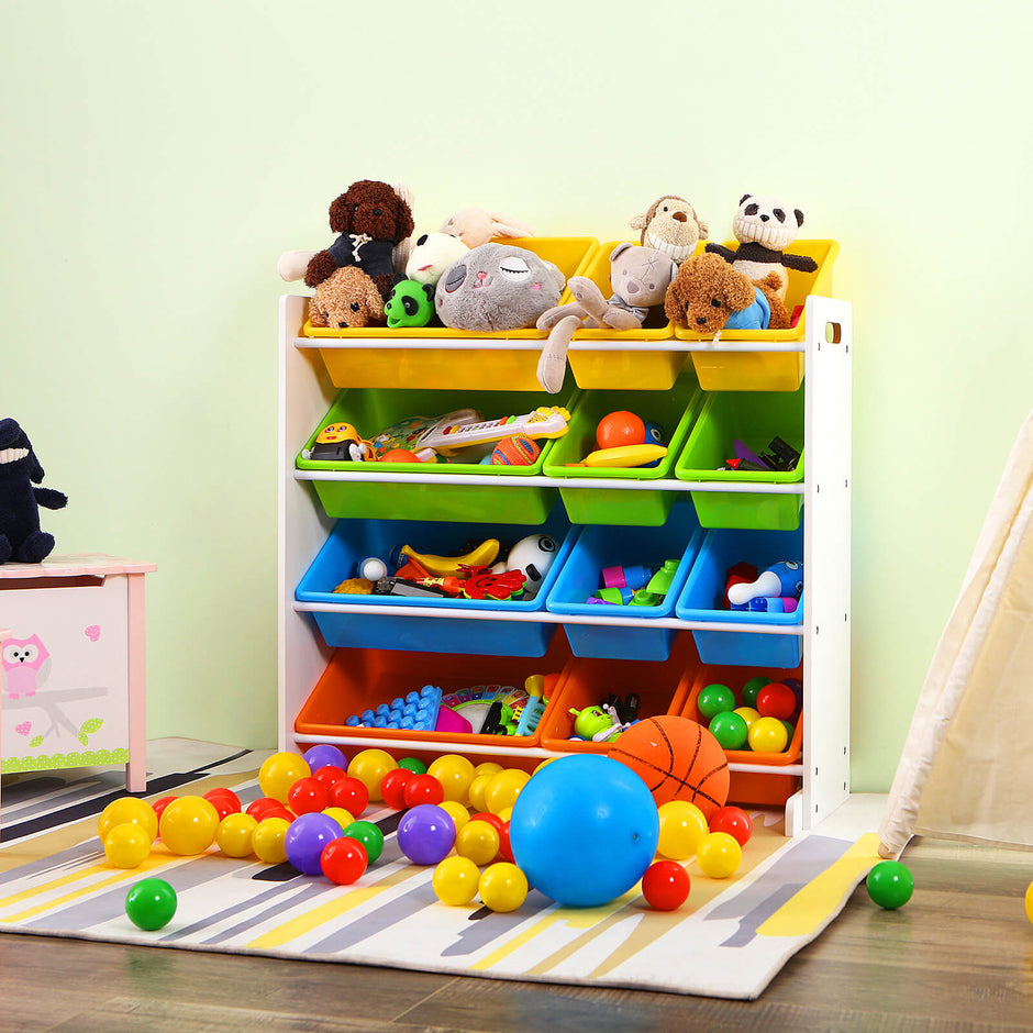 Toy Storage Unit – Density Board – White – Includes 4 Removable PP Containers