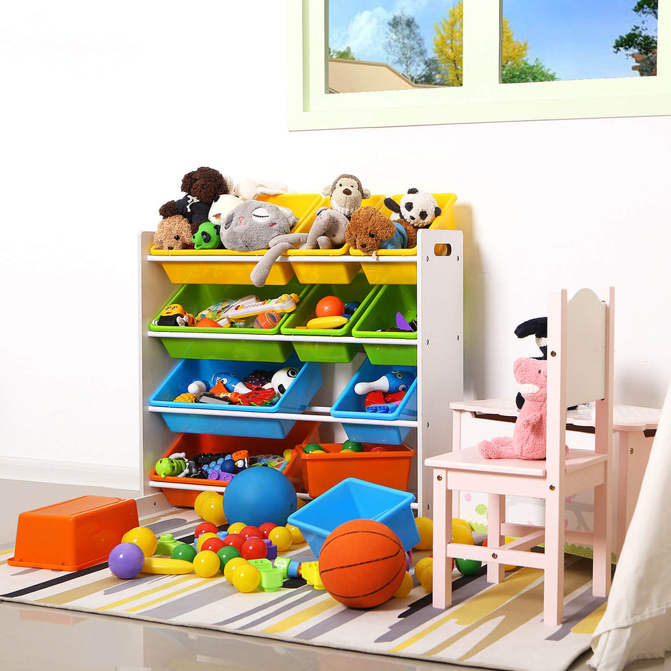 Toy Storage Unit – Density Board – White – Includes 4 Removable PP Containers