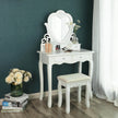 Dressing Table – Wood – White – 4 Drawers with Heart-Shaped Mirror and Stool