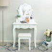 Dressing Table – Wood – White – 4 Drawers with Heart-Shaped Mirror and Stool