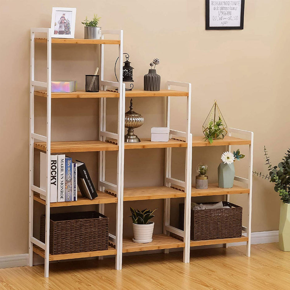 Bathroom Shelf – Bamboo – Natural White – 4 Shelves, Ideal for Multiple Spaces