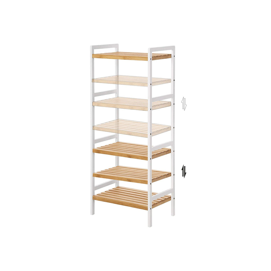 Bathroom Shelf – Bamboo – Natural White – 4 Shelves, Ideal for Multiple Spaces