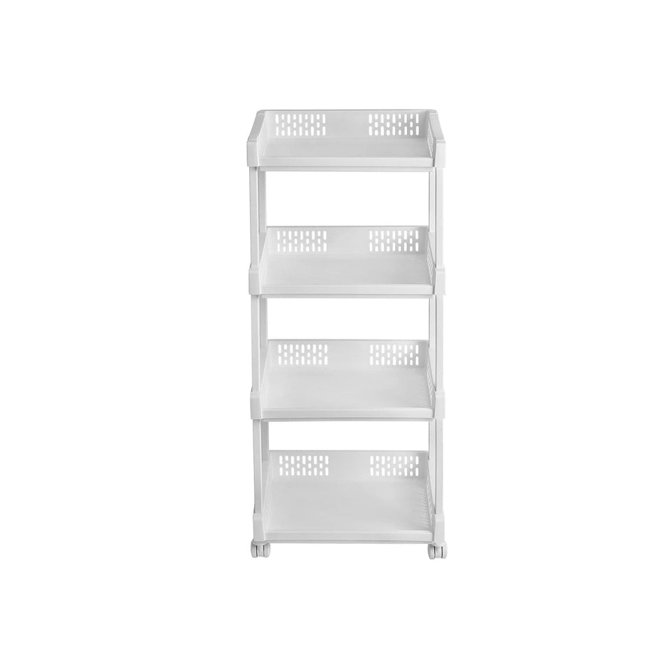 Rolling Kitchen Trolley – Wood – White – 4 Shelves, 86 cm Height