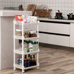Rolling Kitchen Trolley – Wood – White – 4 Shelves, 86 cm Height