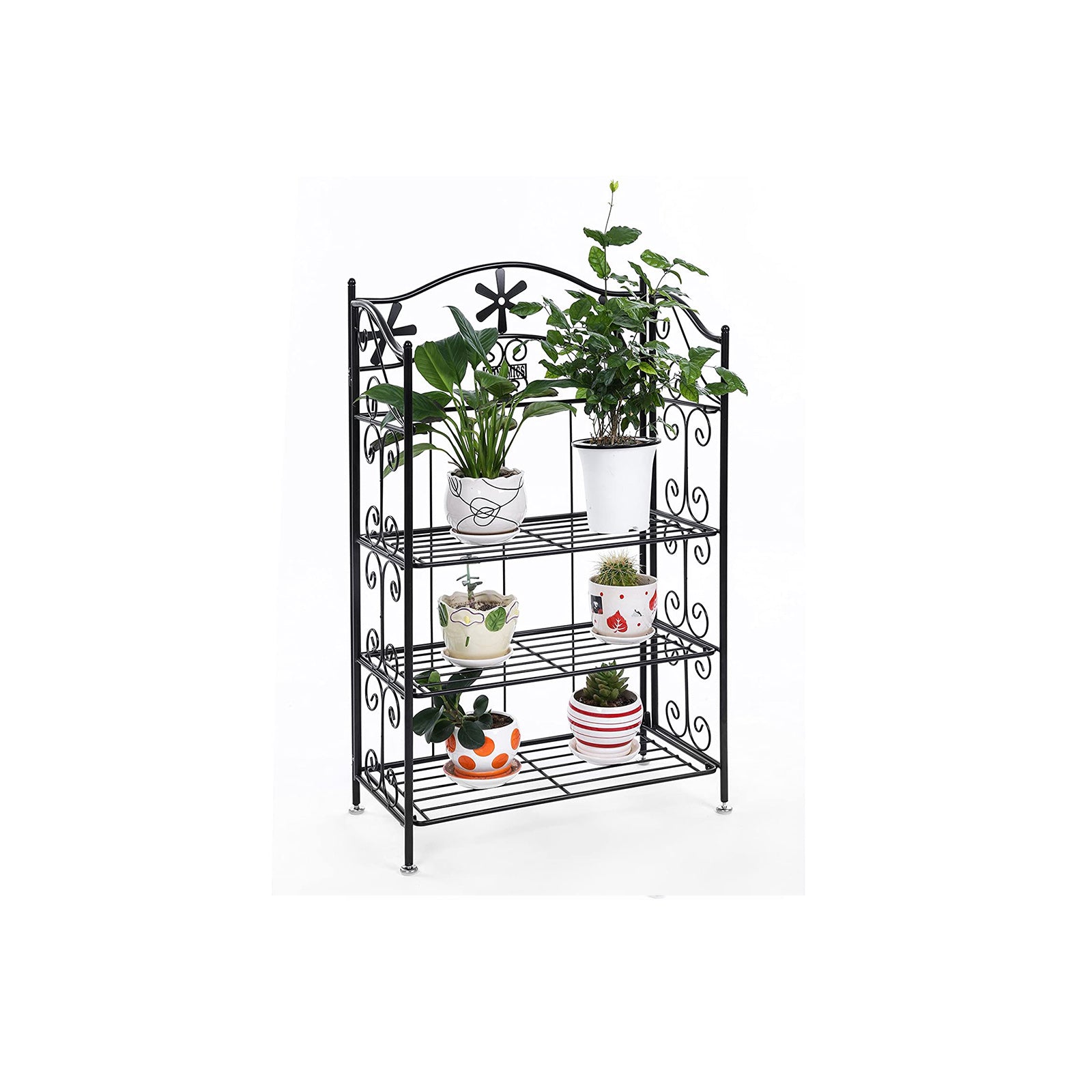 4 Tier Bathroom Shelf – Metal – Black – Versatile Plant Rack and Display