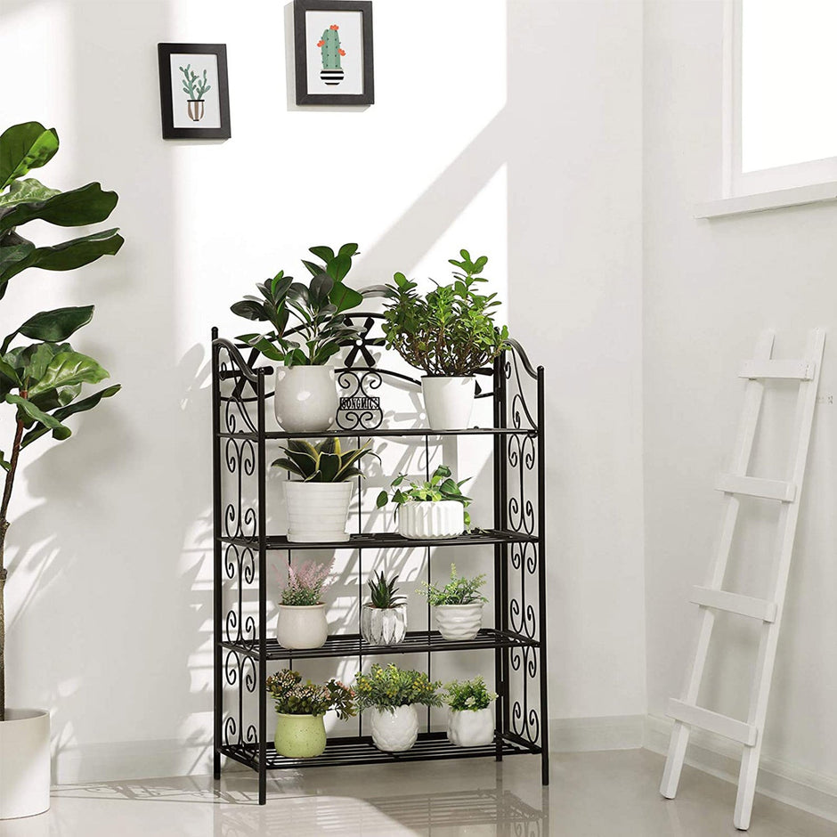 4 Tier Bathroom Shelf – Metal – Black – Versatile Plant Rack and Display