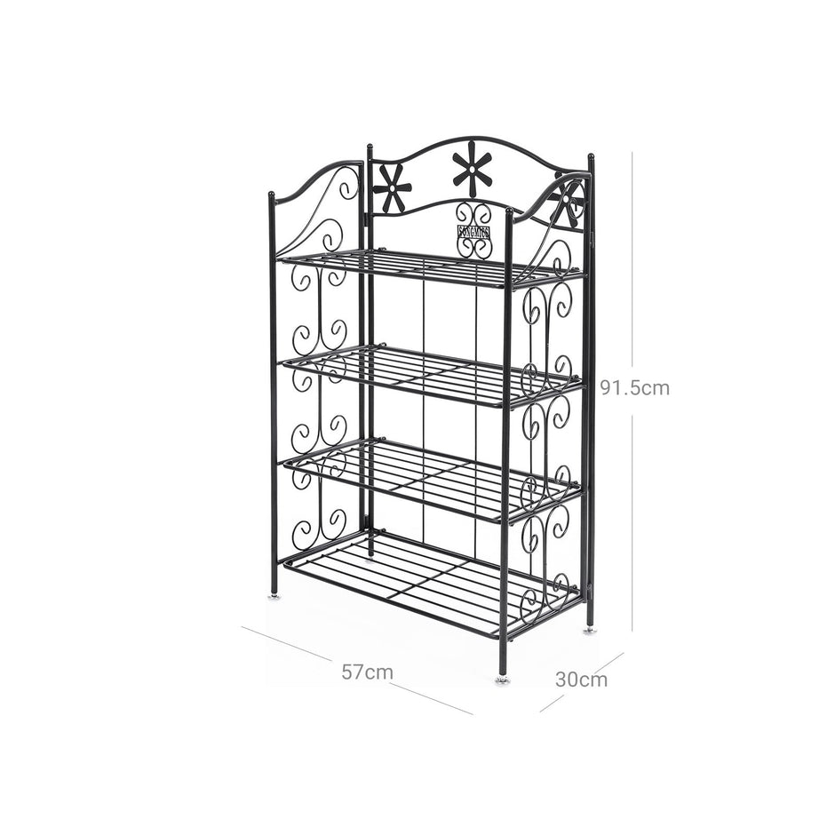 4 Tier Bathroom Shelf – Metal – Black – Versatile Plant Rack and Display