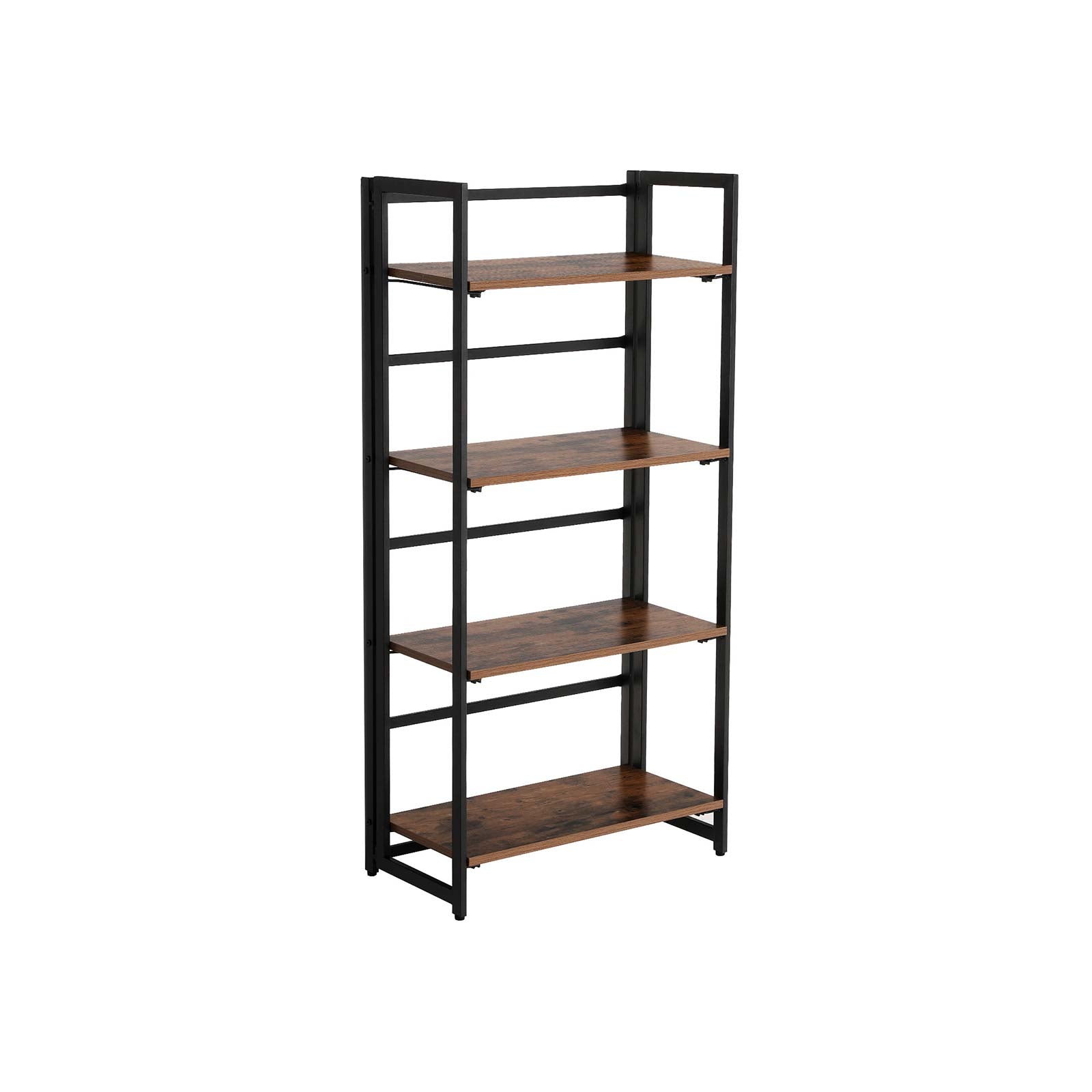 4-Tier Bookshelf – Metal Frame – Rustic Brown – Multifunctional Folding Design