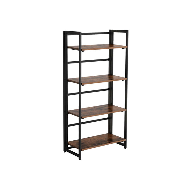 4-Tier Bookshelf – Metal Frame – Rustic Brown – Multifunctional Folding Design
