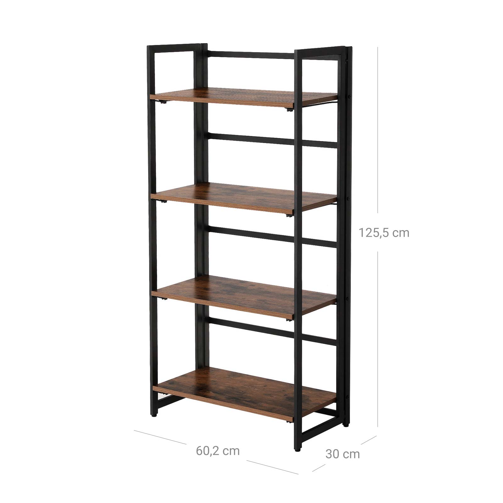 4-Tier Bookshelf – Metal Frame – Rustic Brown – Multifunctional Folding Design