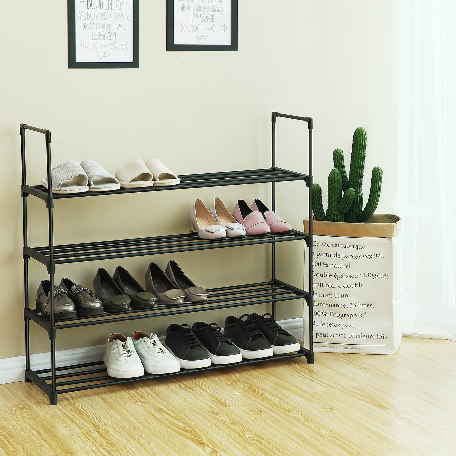 4 Tier Shoe Rack – Metal – Grey – Capacity for 20 Pairs of Shoes