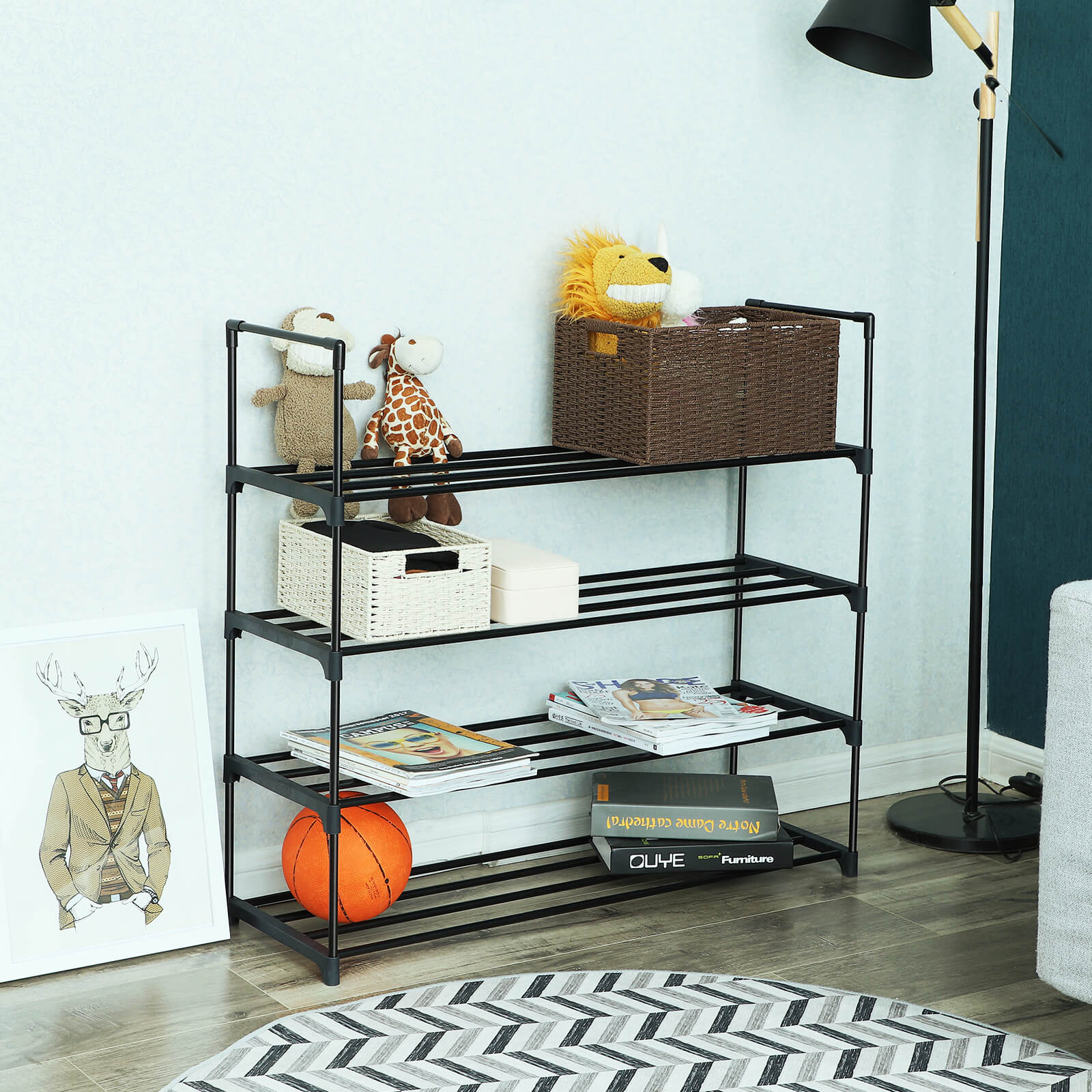 4 Tier Shoe Rack – Metal – Grey – Capacity for 20 Pairs of Shoes