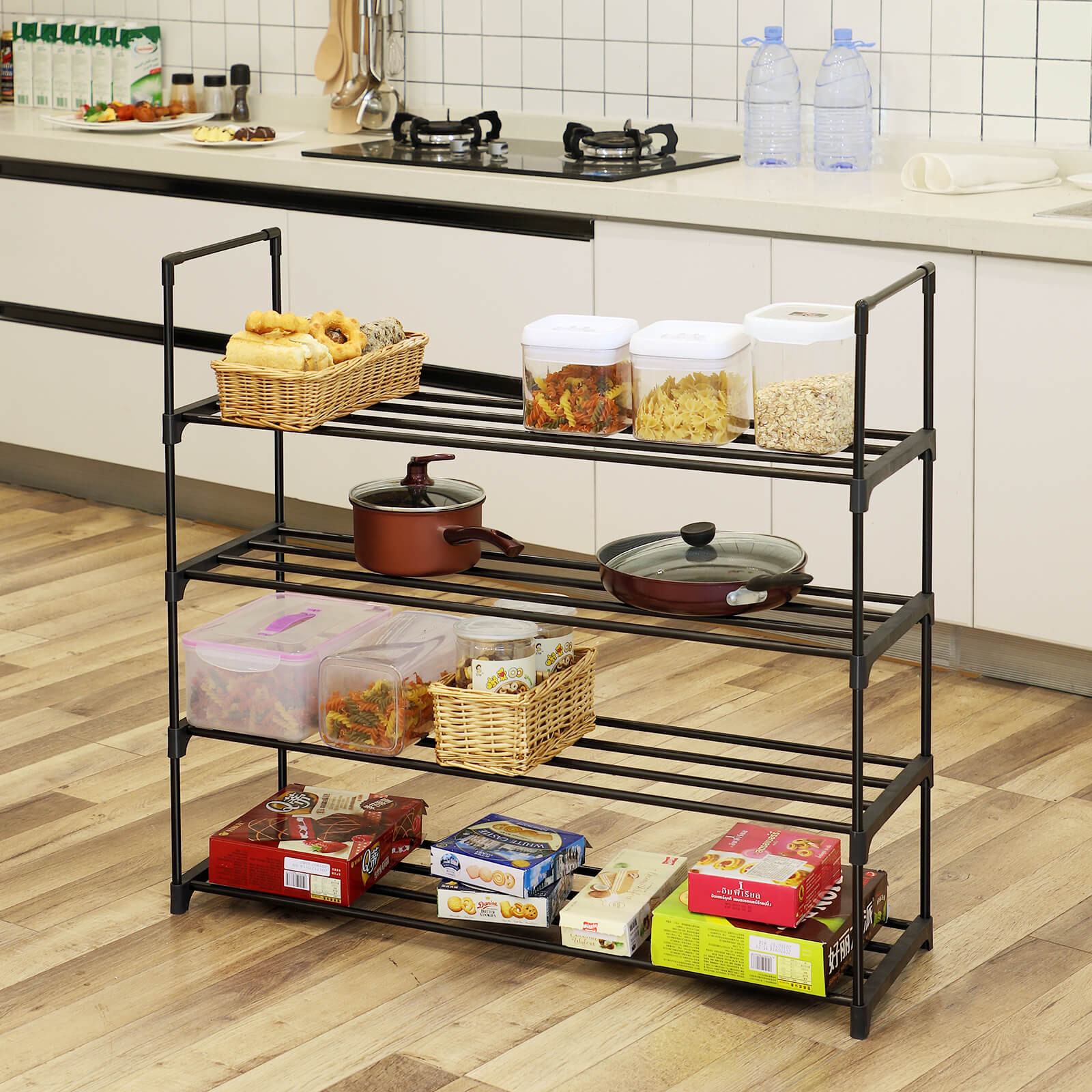 4 Tier Shoe Rack – Metal – Grey – Capacity for 20 Pairs of Shoes