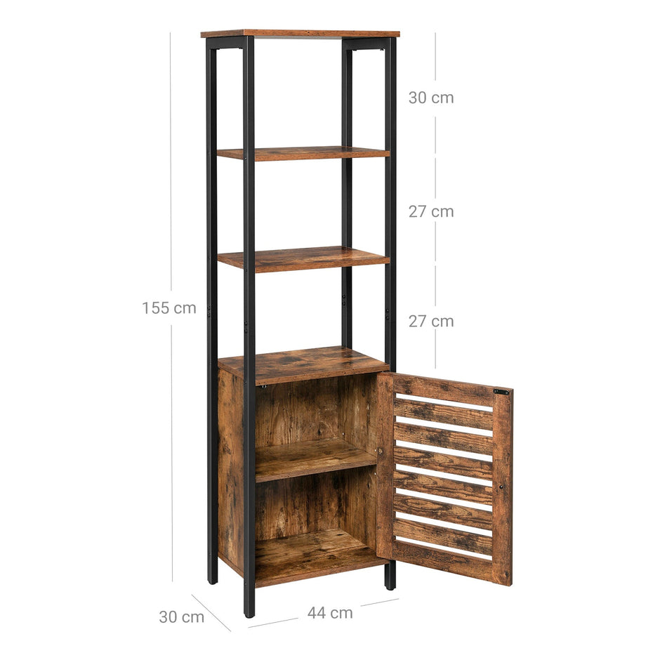 Tall Storage Cabinet – Steel – Rustic Brown and Black – Adjustable Shelves and Space-Saving Design