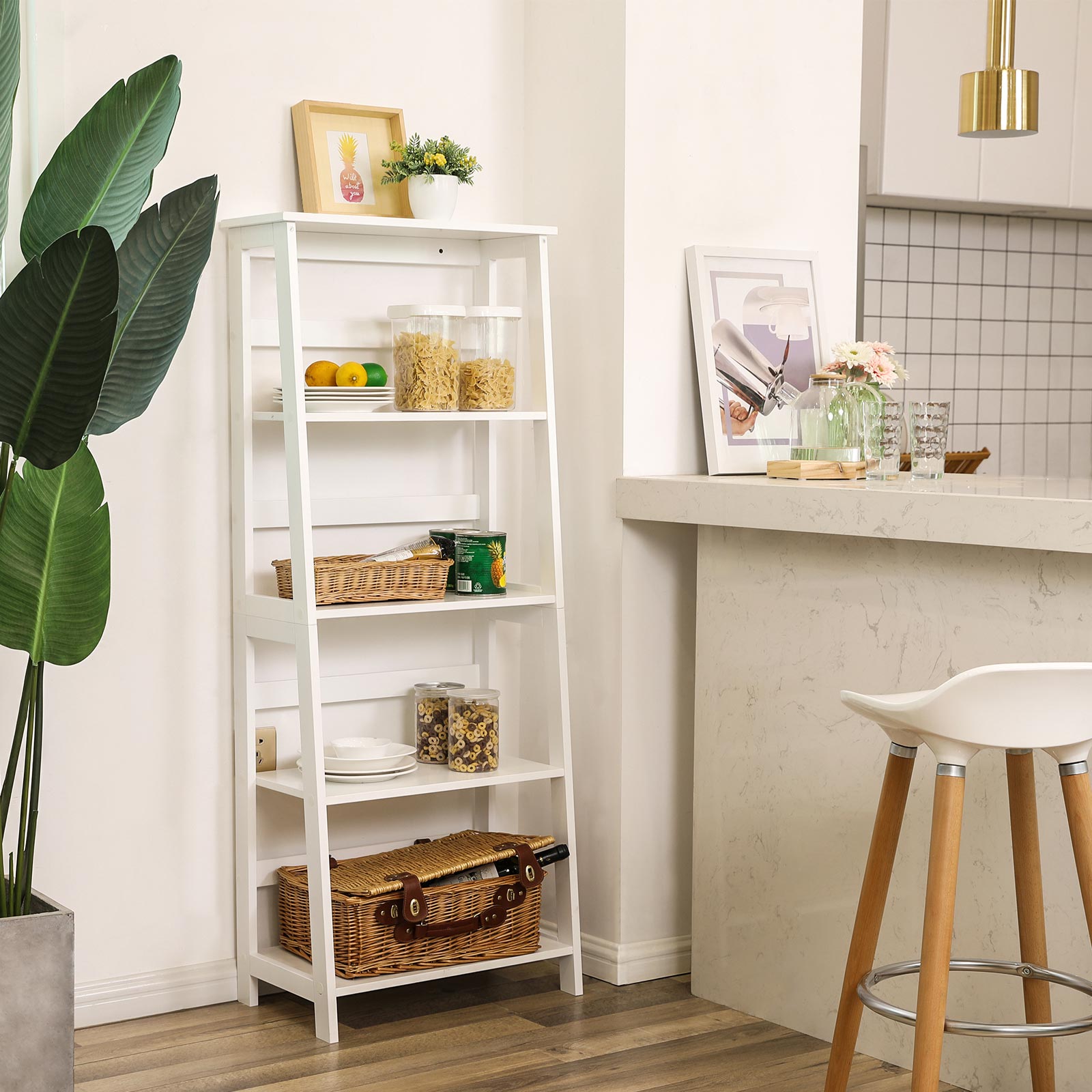 4-Tier Bookcase – Wood – White – Multifunctional Storage Shelf