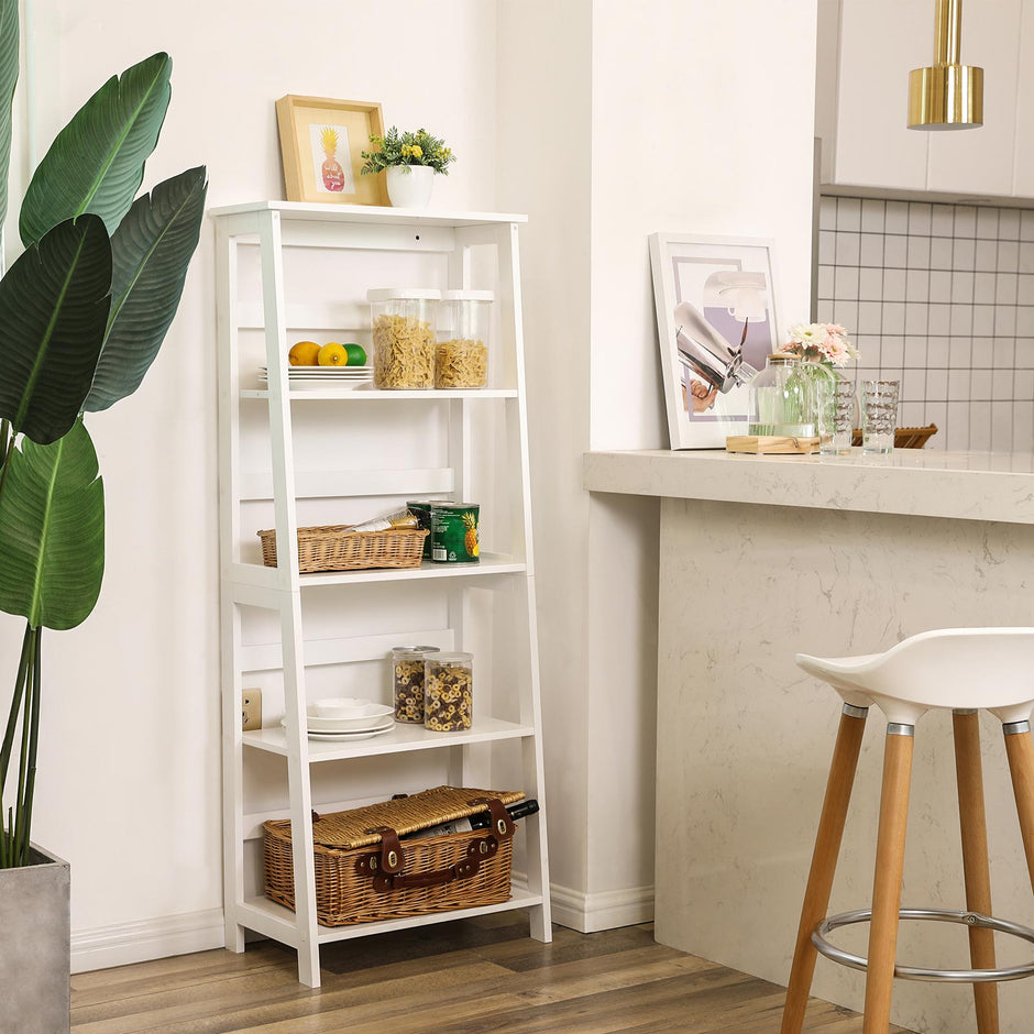 4-Tier Bookcase – Wood – White – Multifunctional Storage Shelf
