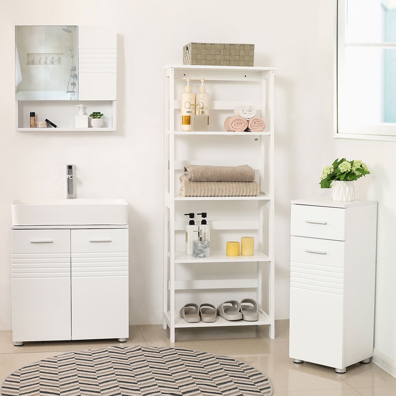 4-Tier Bookcase – Wood – White – Multifunctional Storage Shelf