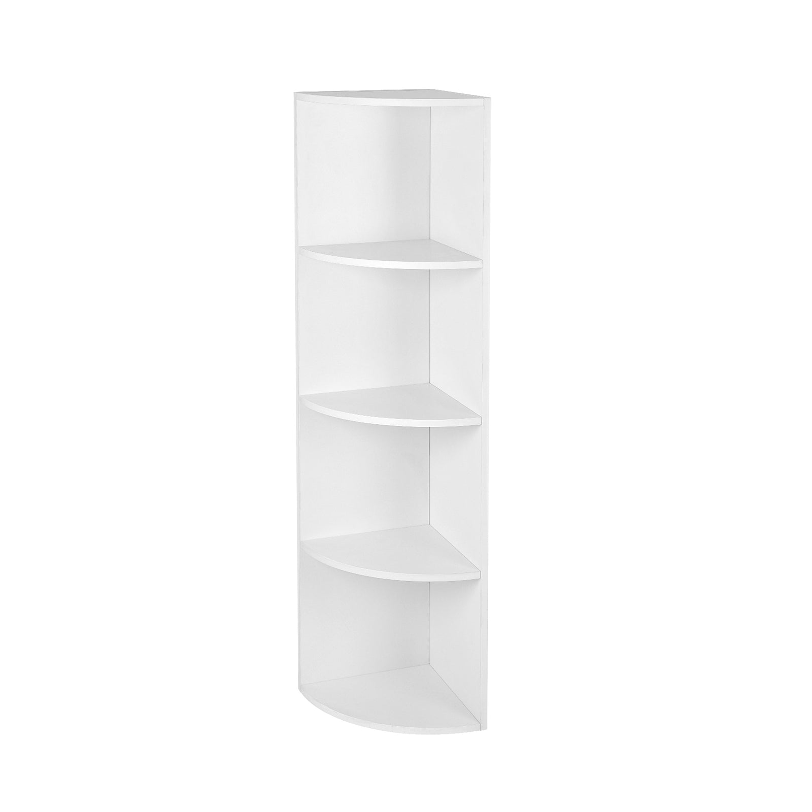 4-Tier Corner Shelf – Wood – White – Freestanding Display Storage