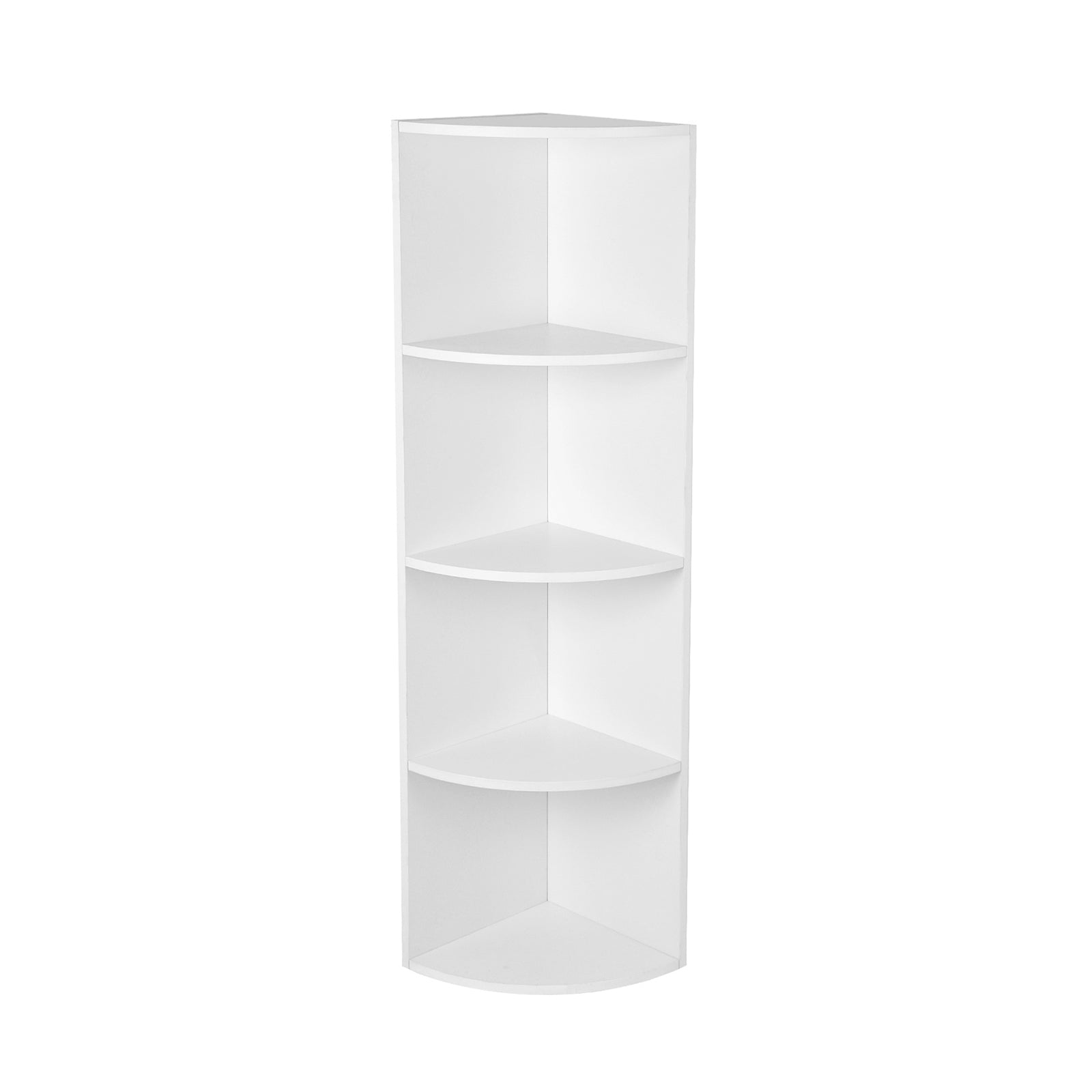 4-Tier Corner Shelf – Wood – White – Freestanding Display Storage
