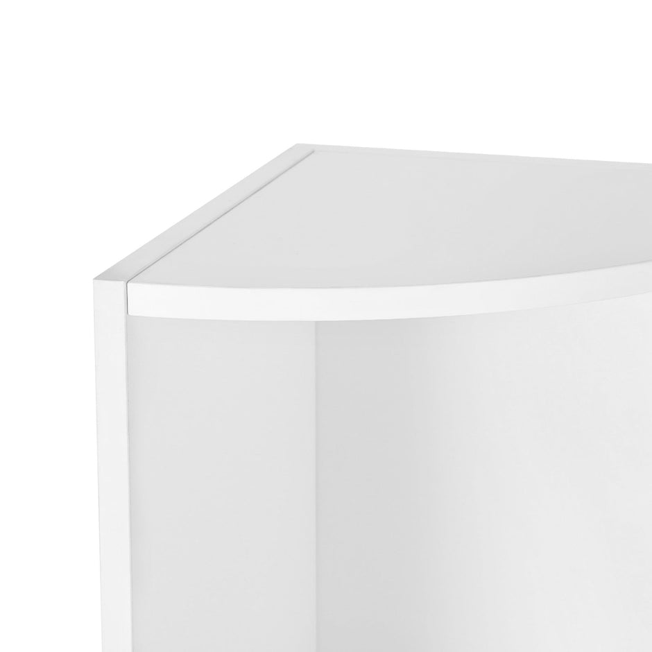 4-Tier Corner Shelf – Wood – White – Freestanding Display Storage