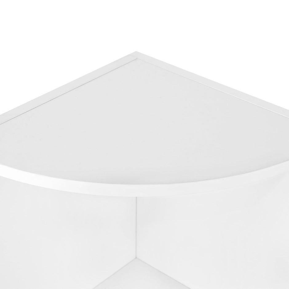 4-Tier Corner Shelf – Wood – White – Freestanding Display Storage