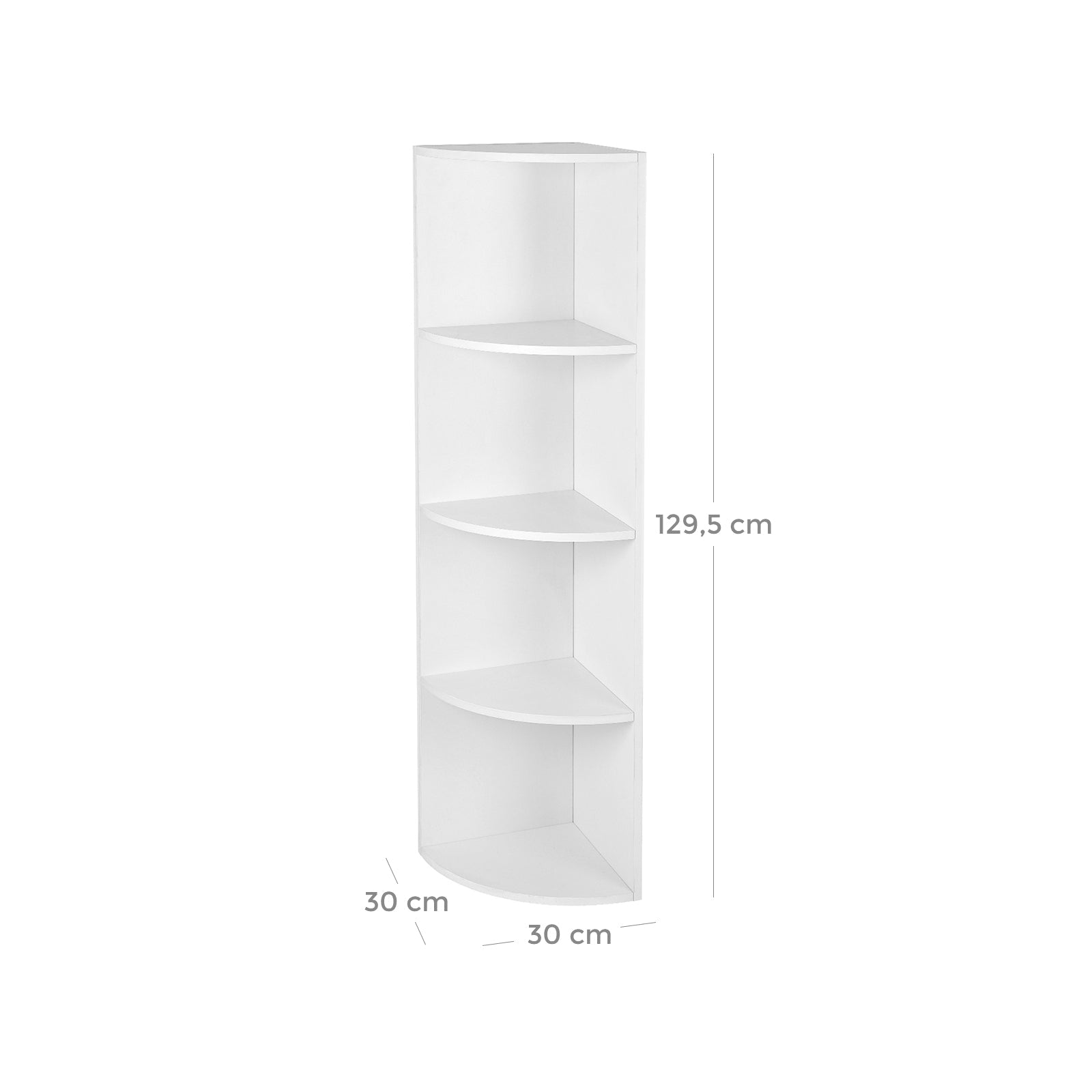 4-Tier Corner Shelf – Wood – White – Freestanding Display Storage