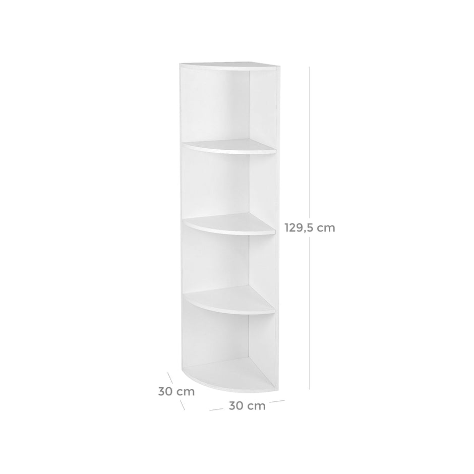 4-Tier Corner Shelf – Wood – White – Freestanding Display Storage