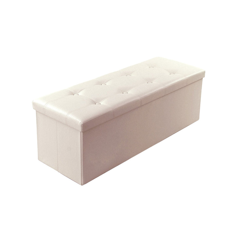 Large Faux Leather Ottoman – Beige – Storage Toy Chest – Max Load 300 kg