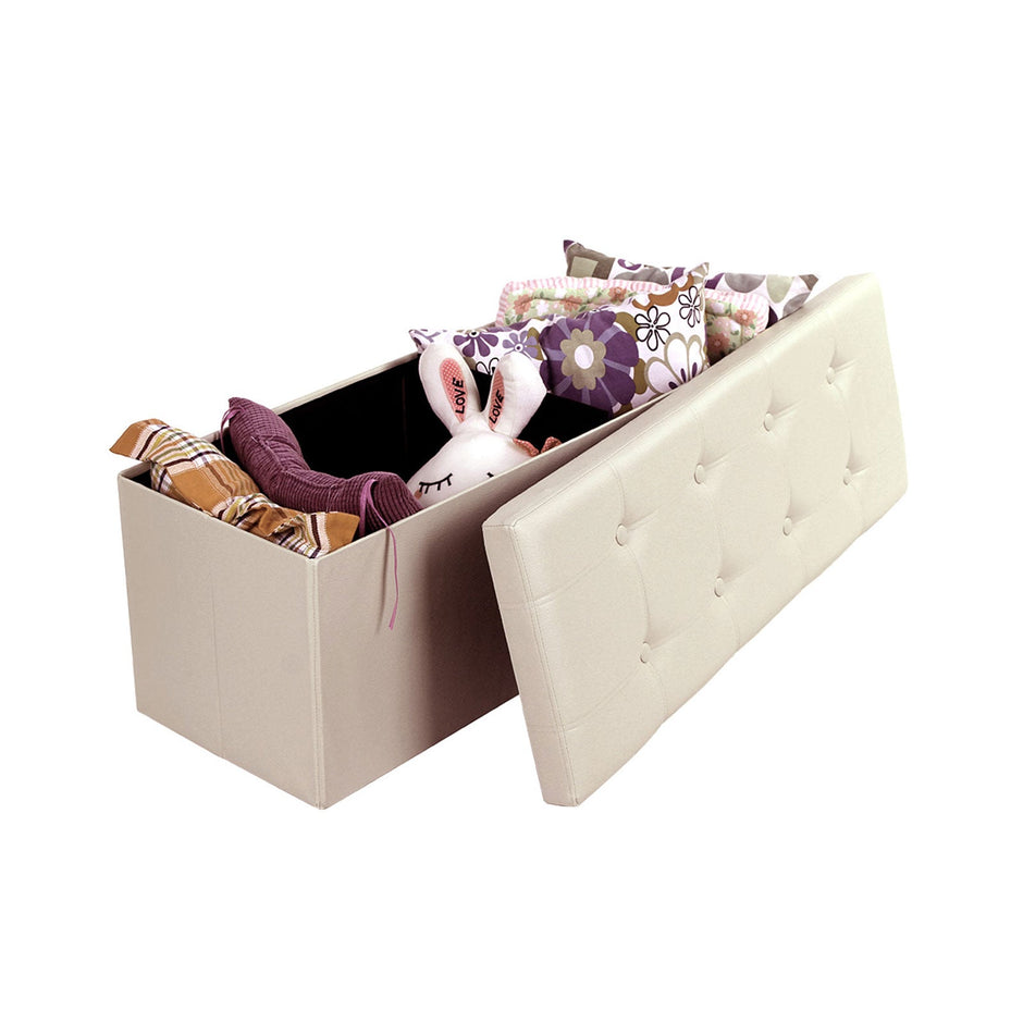 Large Faux Leather Ottoman – Beige – Storage Toy Chest – Max Load 300 kg