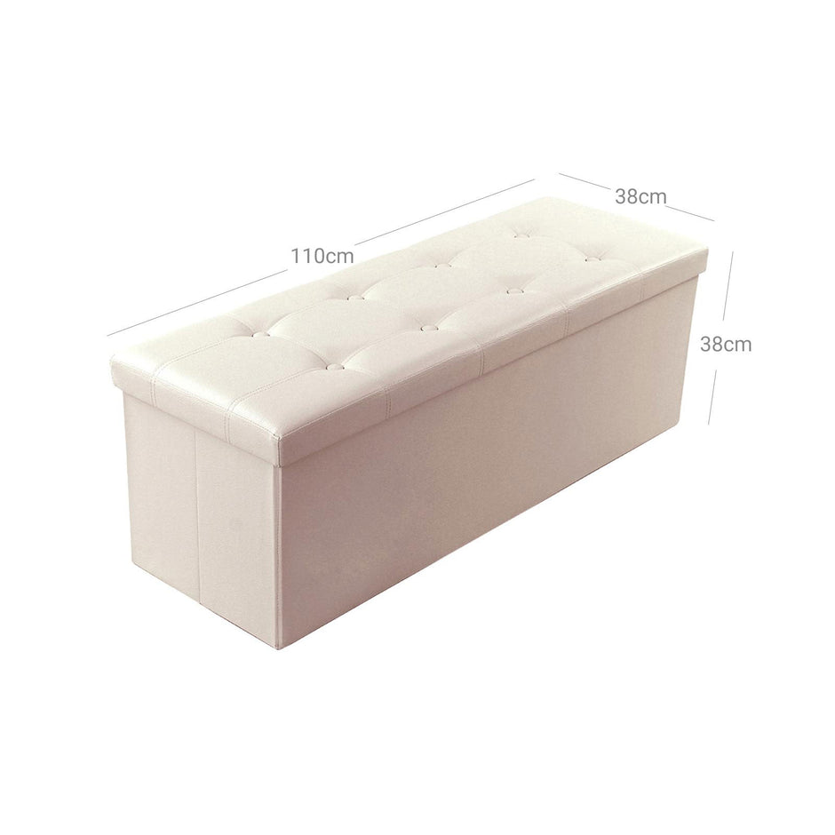 Large Faux Leather Ottoman – Beige – Storage Toy Chest – Max Load 300 kg