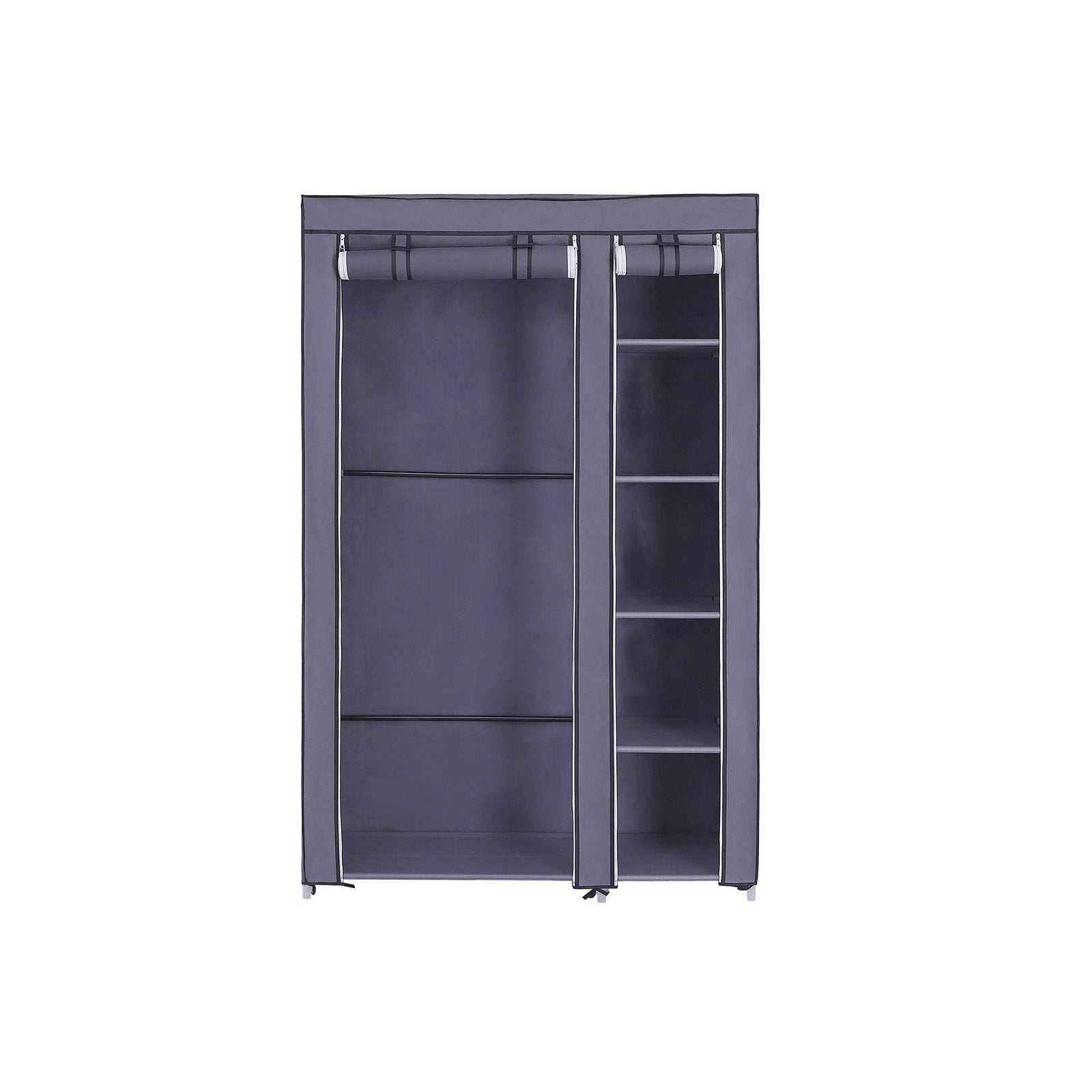 Portable Clothes Closet – Canvas – Grey – Double Wardrobe with 6 Shelves and Hanging Rail