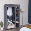 Portable Clothes Closet – Canvas – Grey – Double Wardrobe with 6 Shelves and Hanging Rail