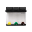 Recycling Bin – Stainless Steel – Silver – 45 Litre Waste Separation System with Three Detachable Compartments
